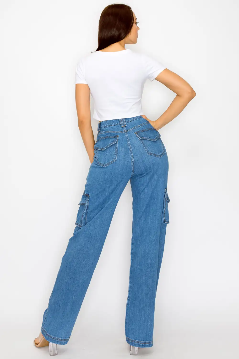 High-Rise Wide-Leg Cargo Jeans