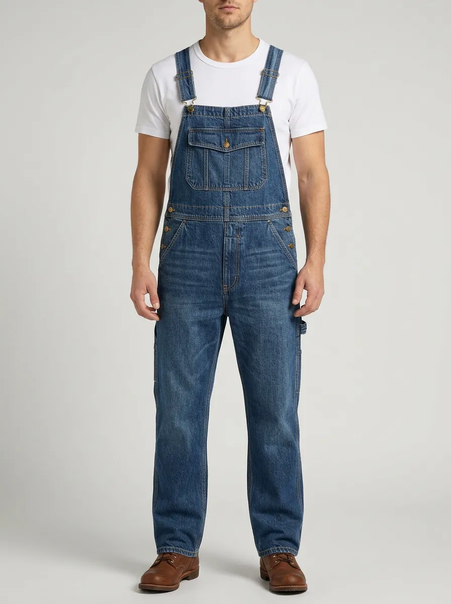 Men's Classic Vintage Blue Denim Bib Overalls