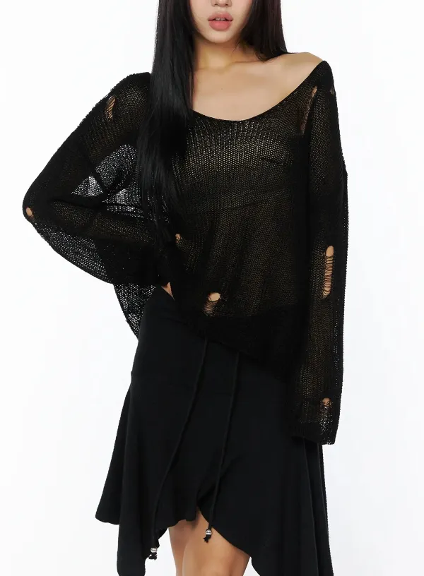 Sheer Distressed Knit Sweater