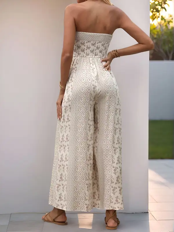 Boho Floral Strapless Wide-Leg Jumpsuit