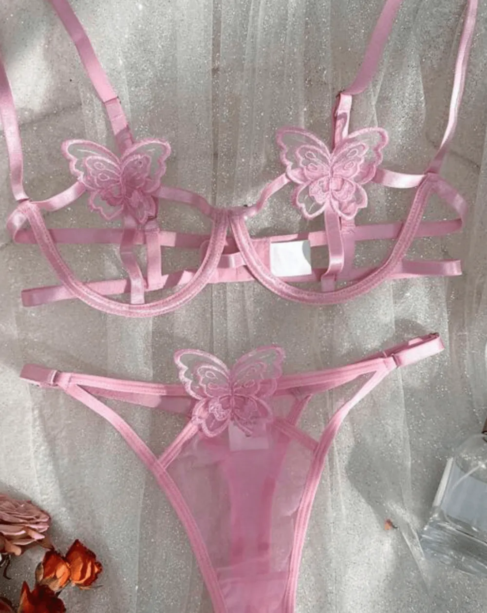 Delicate Butterfly Embroidered Lingerie Set