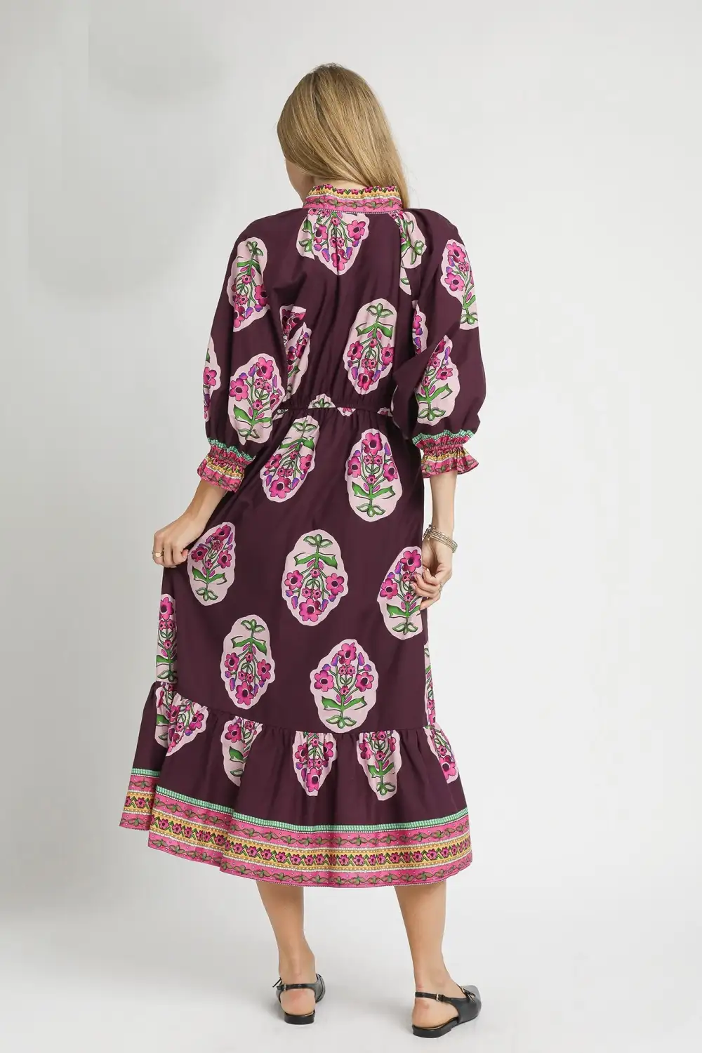 Floral Ruffle Detail Balloon Sleeve Dress