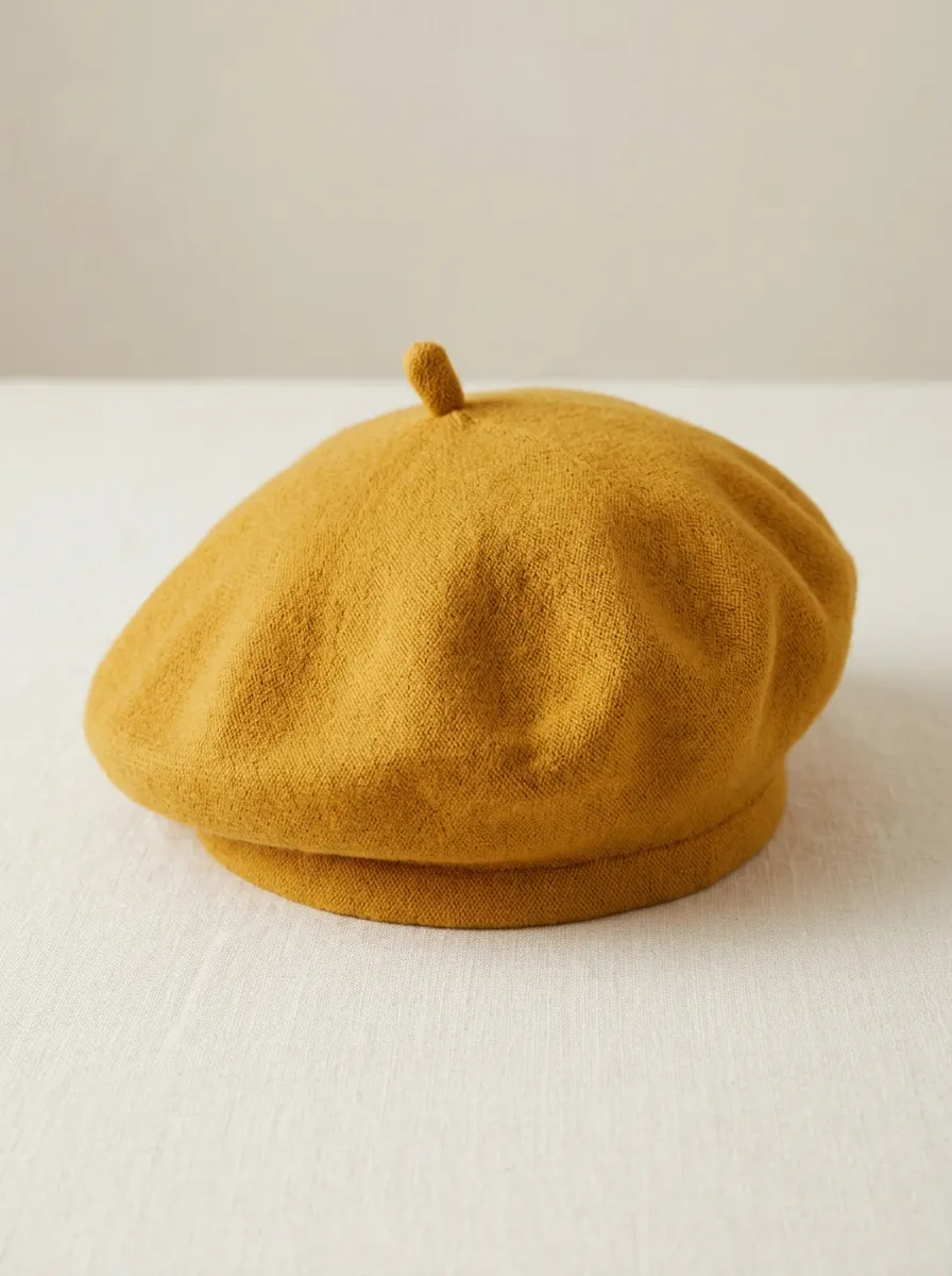 Unisex Mustard Yellow Solid Color Knitted Beret