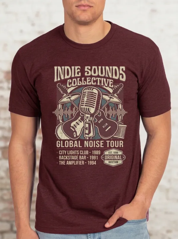 Men's Indie Music Lover Microphone Guitar Printed T-shirt