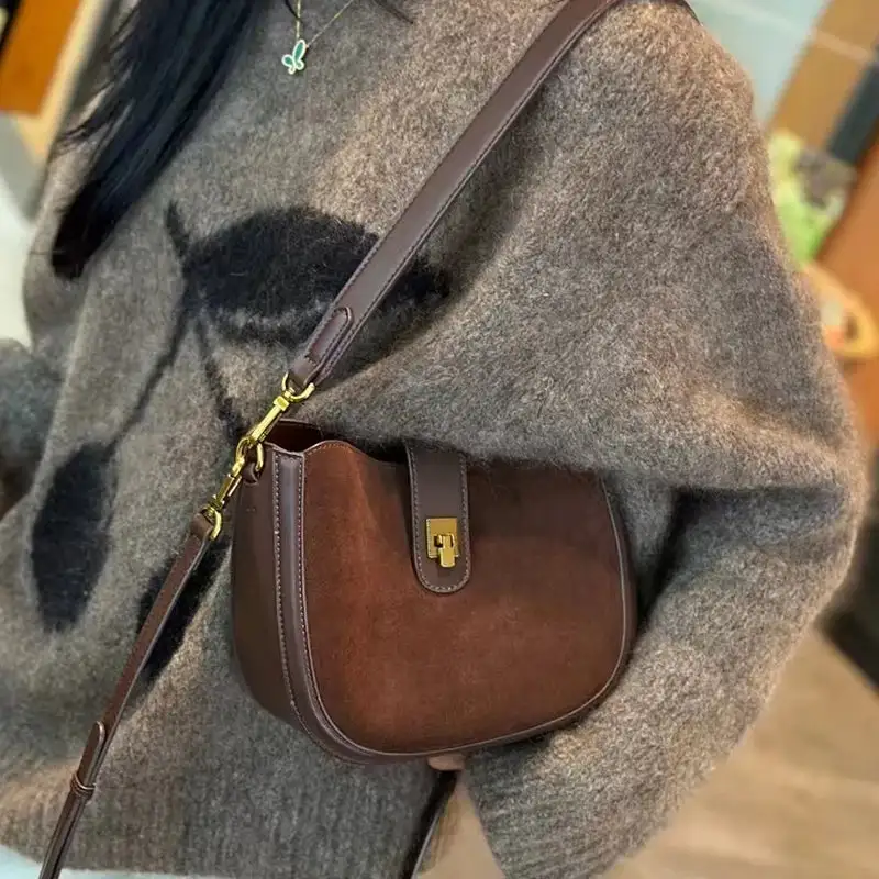 Chic Vintage Brown Suede Shoulder Bag
