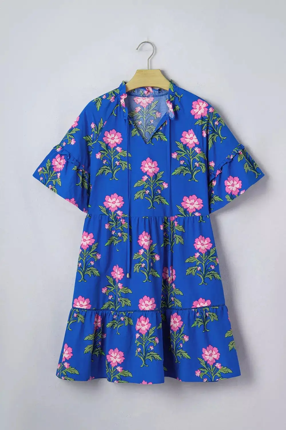 Floral V Neck Short Sleeve Dress Casual