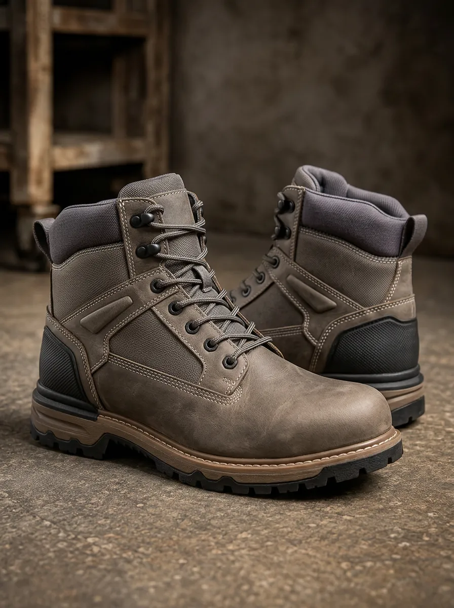 Men's Outdoor Tactical Grey Leather Printed Boots