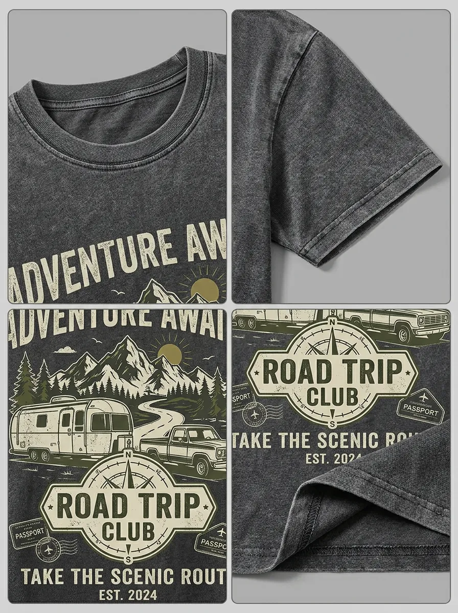 Unisex Road Trip Lover Camper Mountain Printed T-shirt