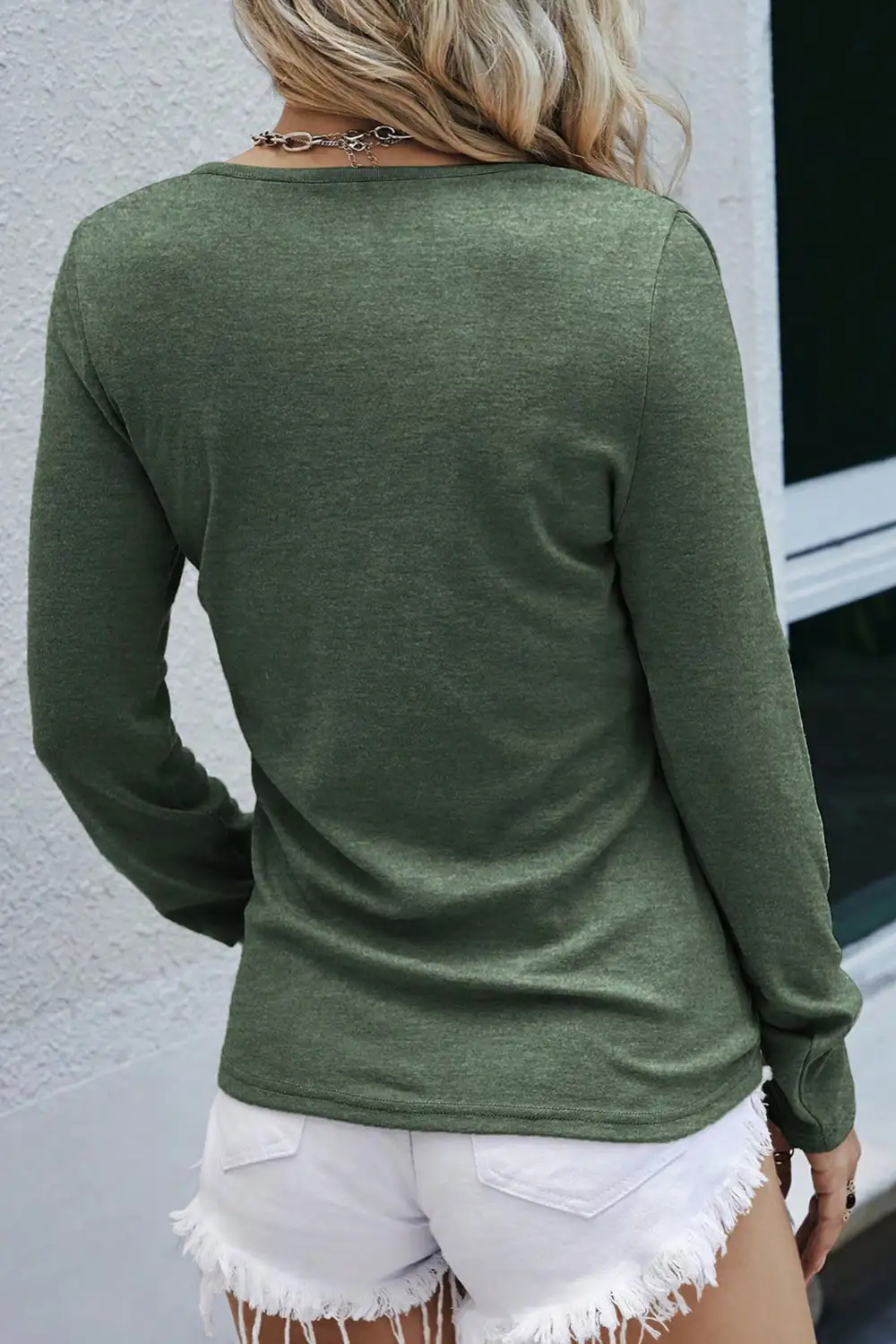 Women's Henley Neck Long Sleeve Button Detail Top