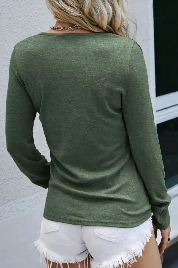 Women's Henley Neck Long Sleeve Button Detail Top