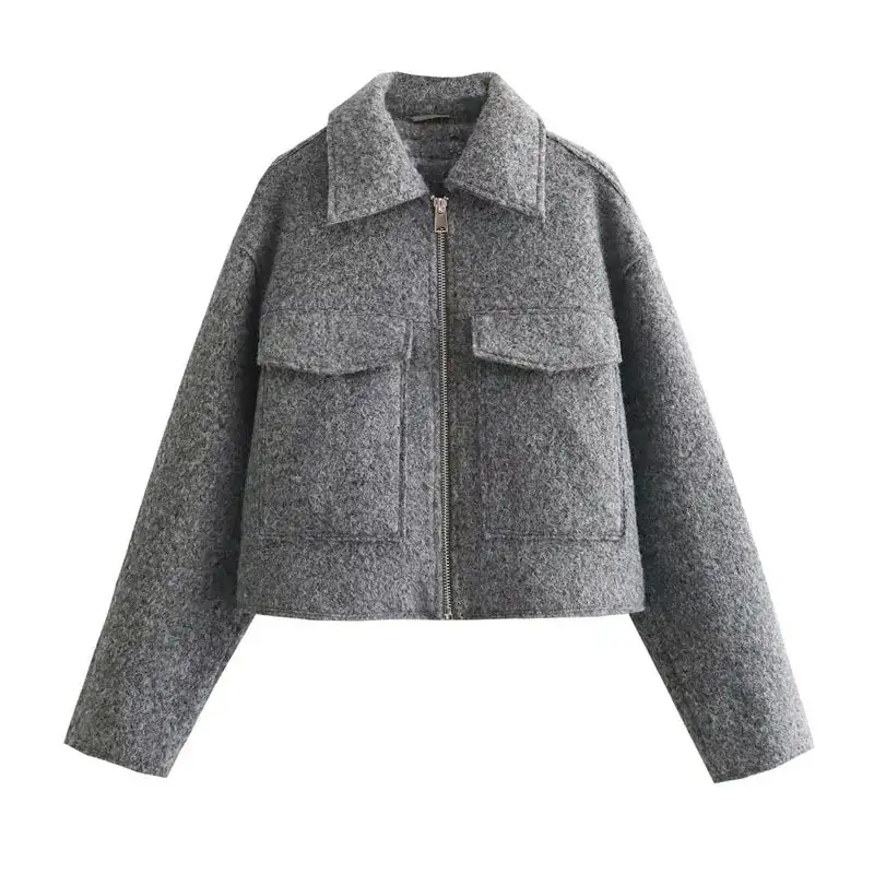 Cropped Button Front Jacket Soft Drape
