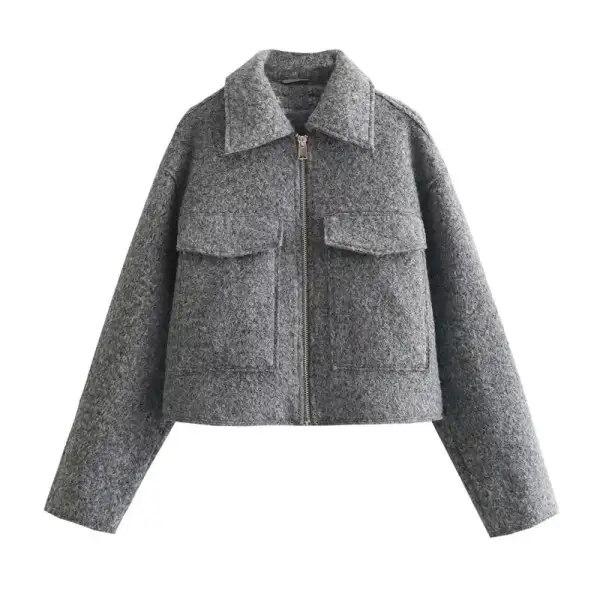 Cropped Button Front Jacket Soft Drape
