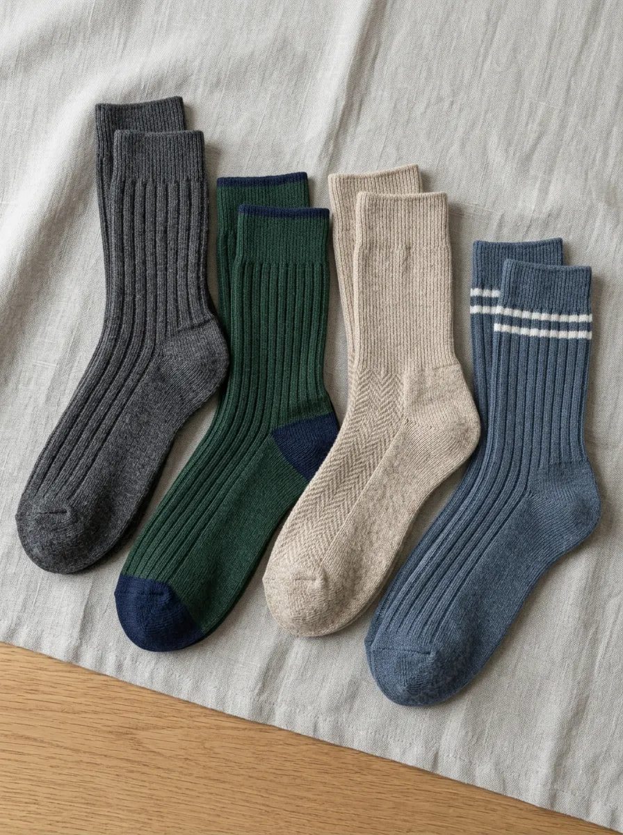 Men's Vintage Style Ribbed Knit Multi-Pattern Crew Socks 4-Pack