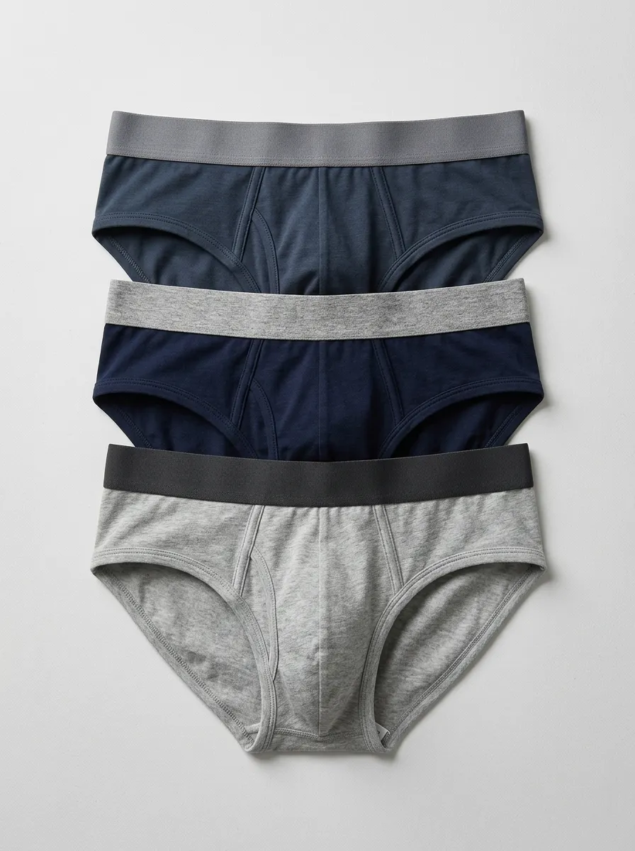Men's Cotton Basic Solid Color Elastic Waistband Briefs Underwear Set