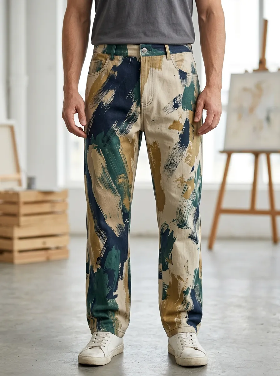 Men's Brushstroke Print Straight-Leg Jeans