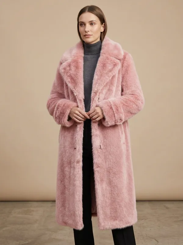 Open Front Faux Fur Long Coat