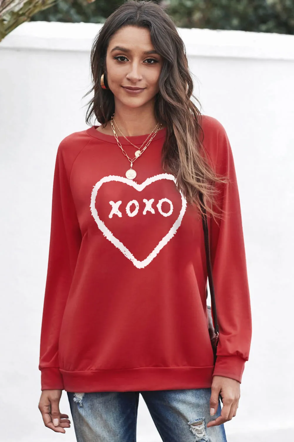 Xoxo Heart Pattern Print Sweatshirt