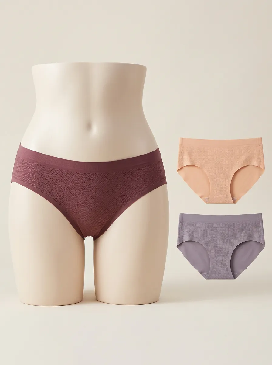 Women's Seamless Printed Solid Color Three-Pack Panties