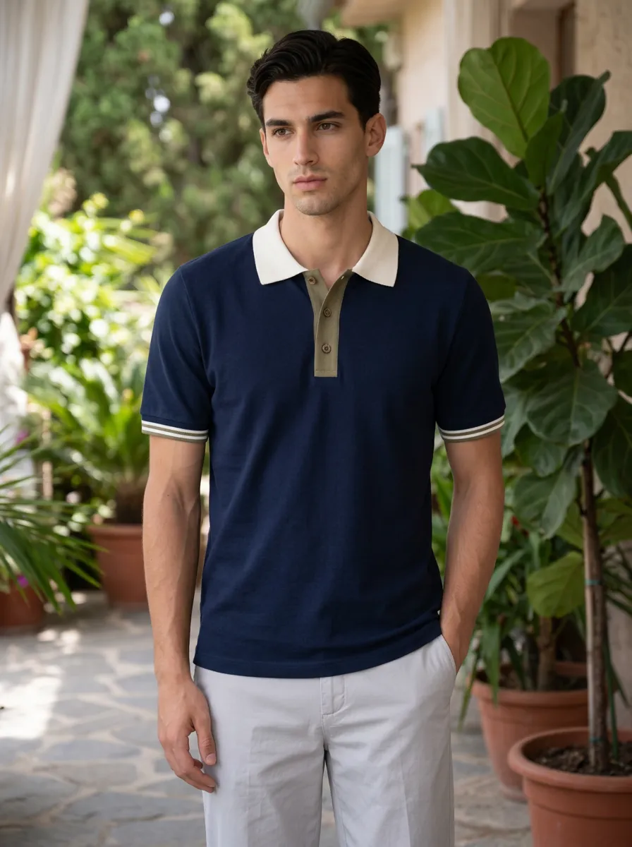 Men's Classic Smart Casual Striped Cuff Polo Shirt
