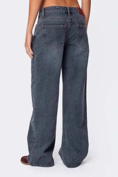 Ribbed Simple Trim Denim Jeans