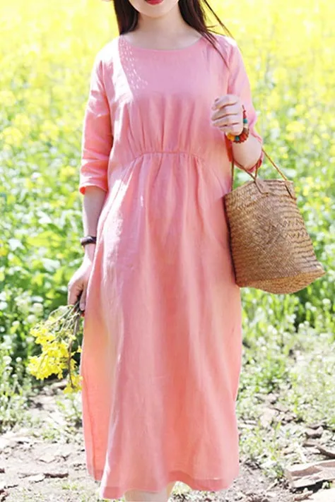 Classic Linen Midi Dress