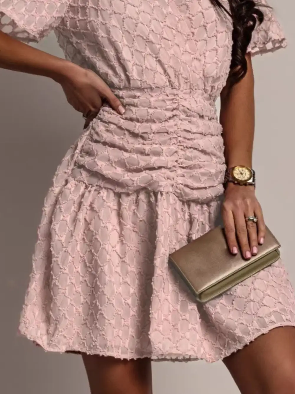Ruched Short Sleeve Dress Casual