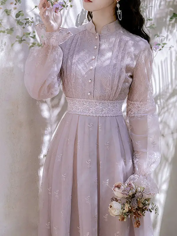 Embroidered Edwardian Puff Maxi Dress