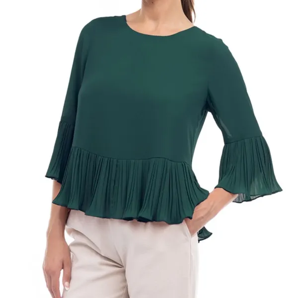 3/4 Pleated Blouse - Deep Forest