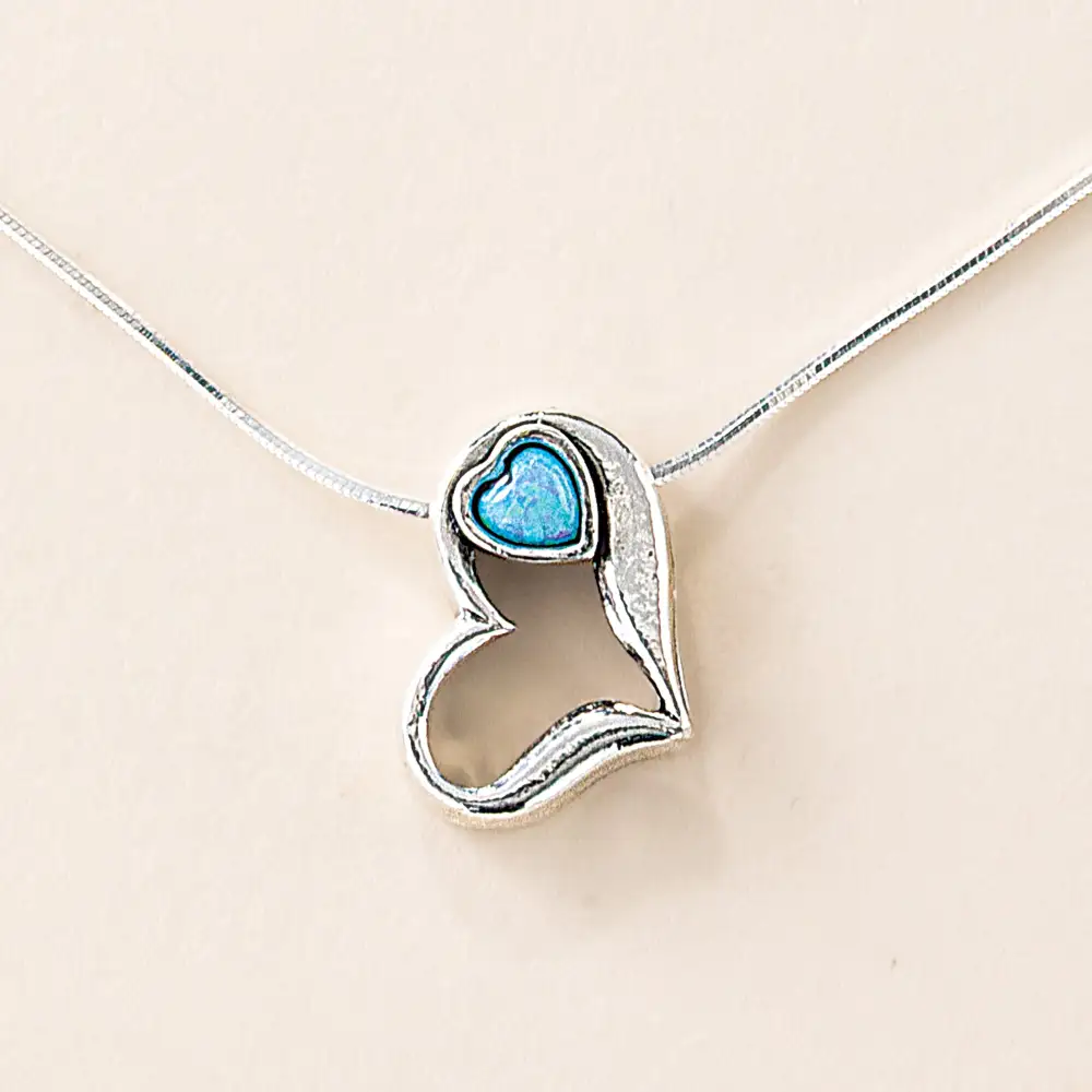 Opal Textured Heart Pendant Necklace
