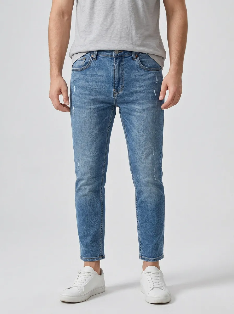 Men's Casual Streetwear Grey Pocket T-shirt and Blue Denim Jeans Set