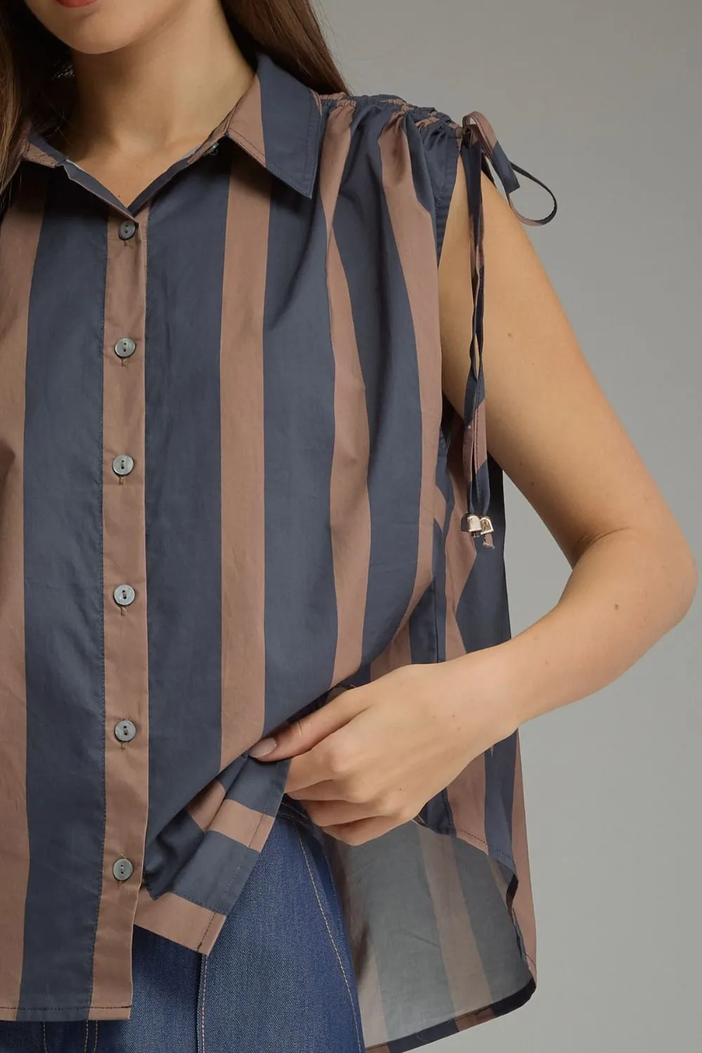 Ruched Shoulder Stripe Top