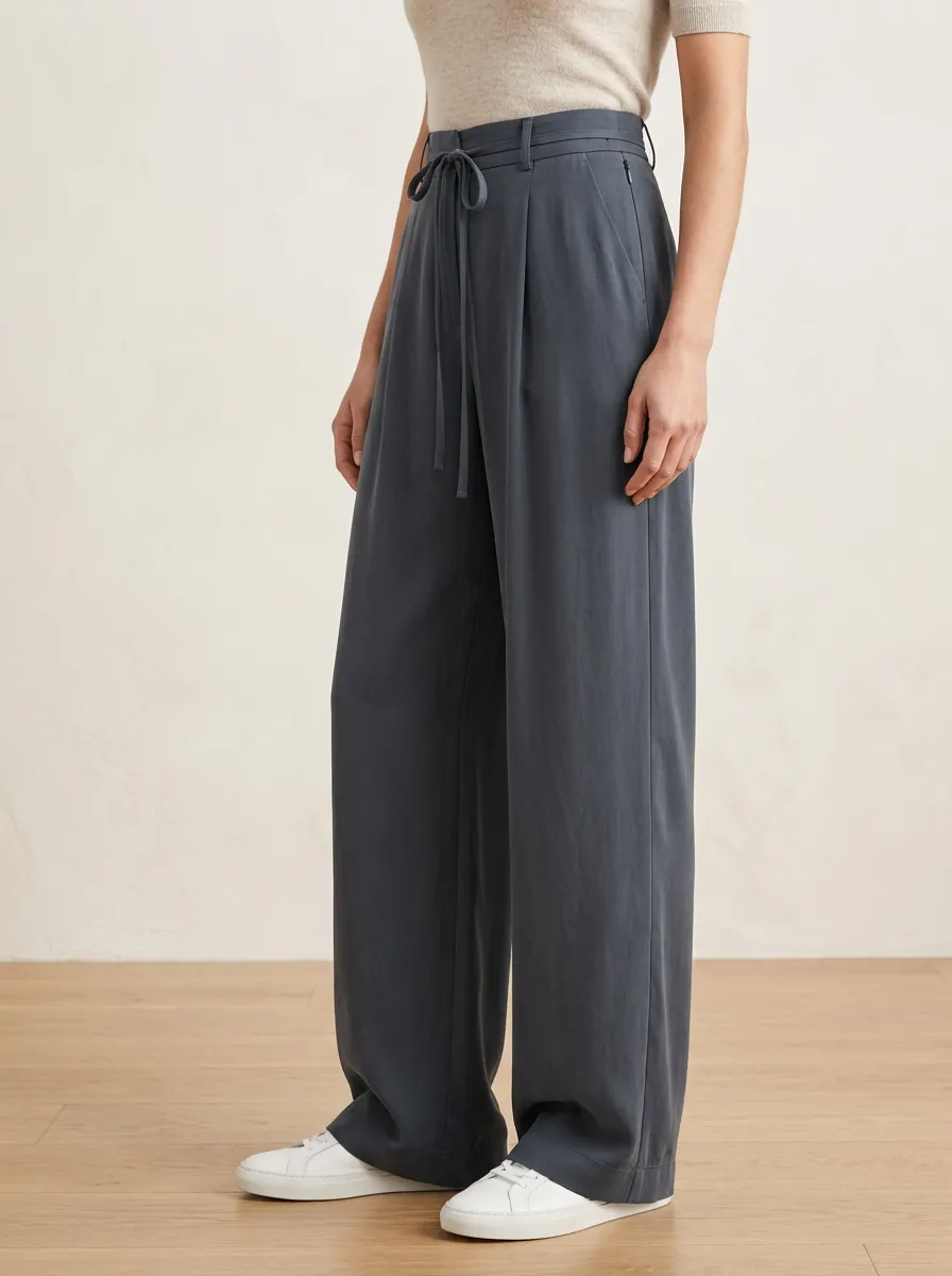Wide-Leg High-Rise Drawstring Casual Casual Wide Leg Pants
