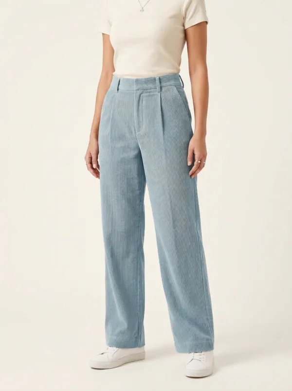 Women's Pleated High-Rise Straight-Leg Corduroy Pants