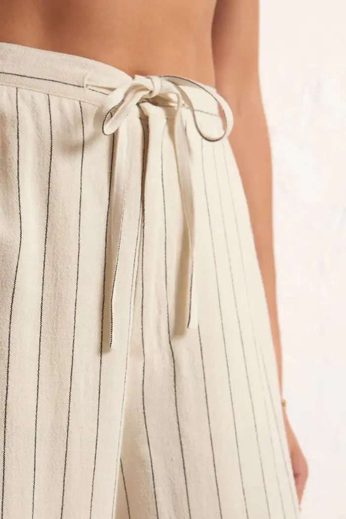 Women's Beige Pinstripe Wide Leg Pants
