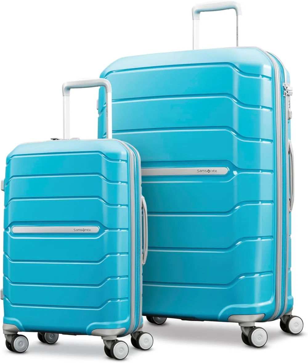 Samsonite Freeform Hardside Carry-On Luggage with Spinner Wheels - Hardshell Suitcase - TSA, Airline-Approved - Expandable Hard Shell, Smooth Rolling Wheels for Lightweight Travel - White/Grey