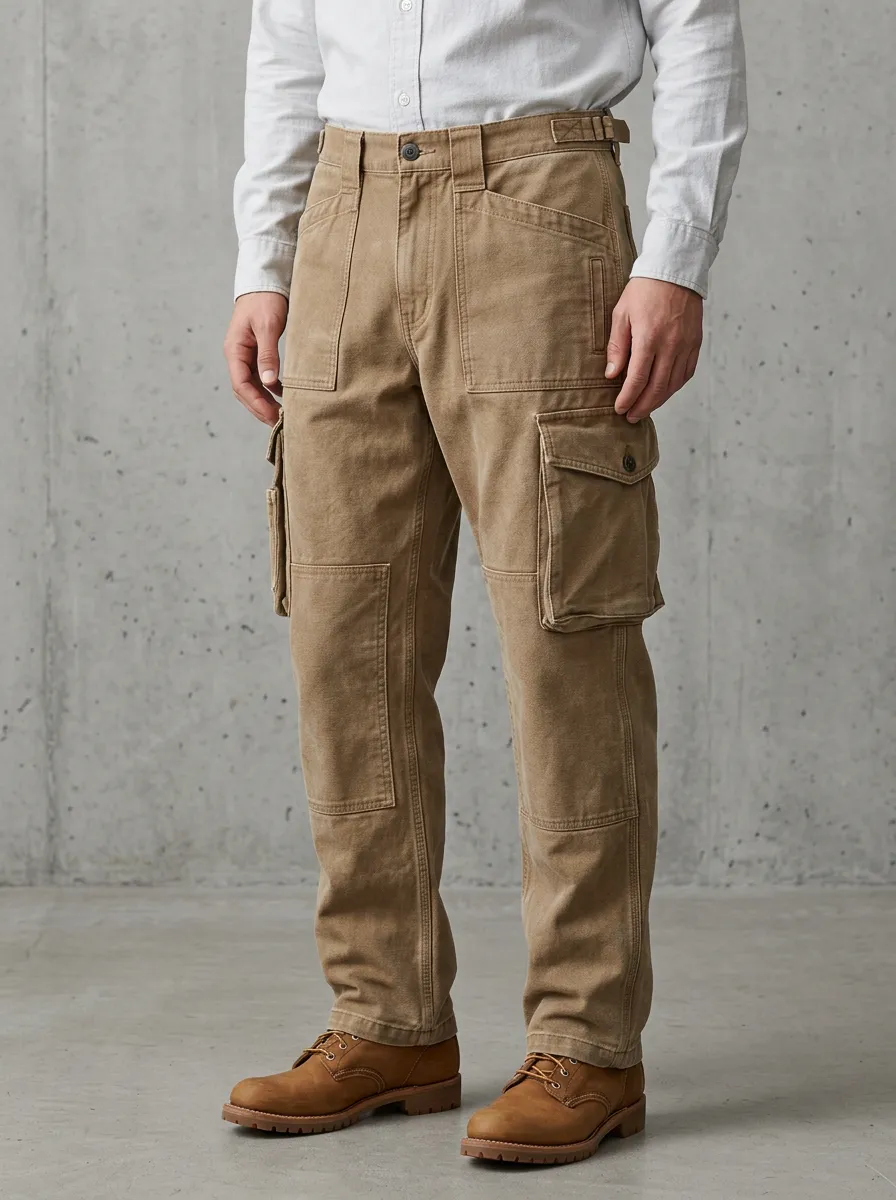 Men's Utility Workwear Khaki Multi-Pocket Cargo Pants