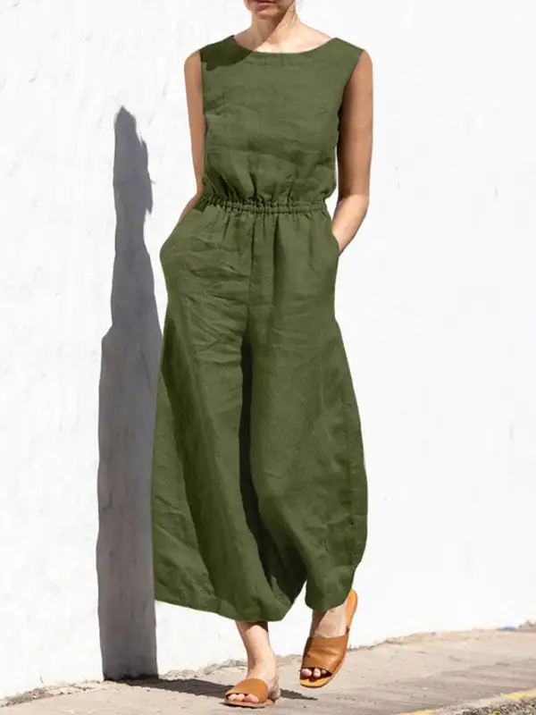 Clean High Waist Sleeveless Trousers Loose Pants