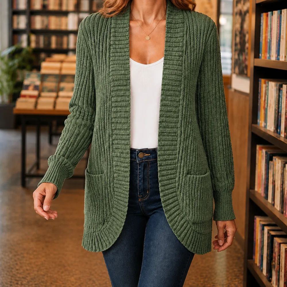 Ribbed Draped Cardigan