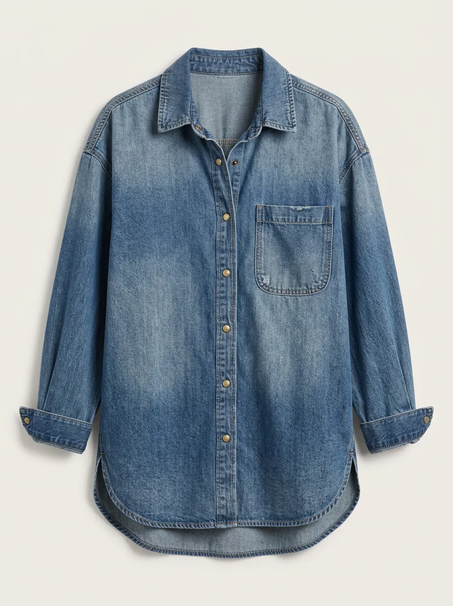 Women's Casual Style Distressed Denim Button-Down Shirt
