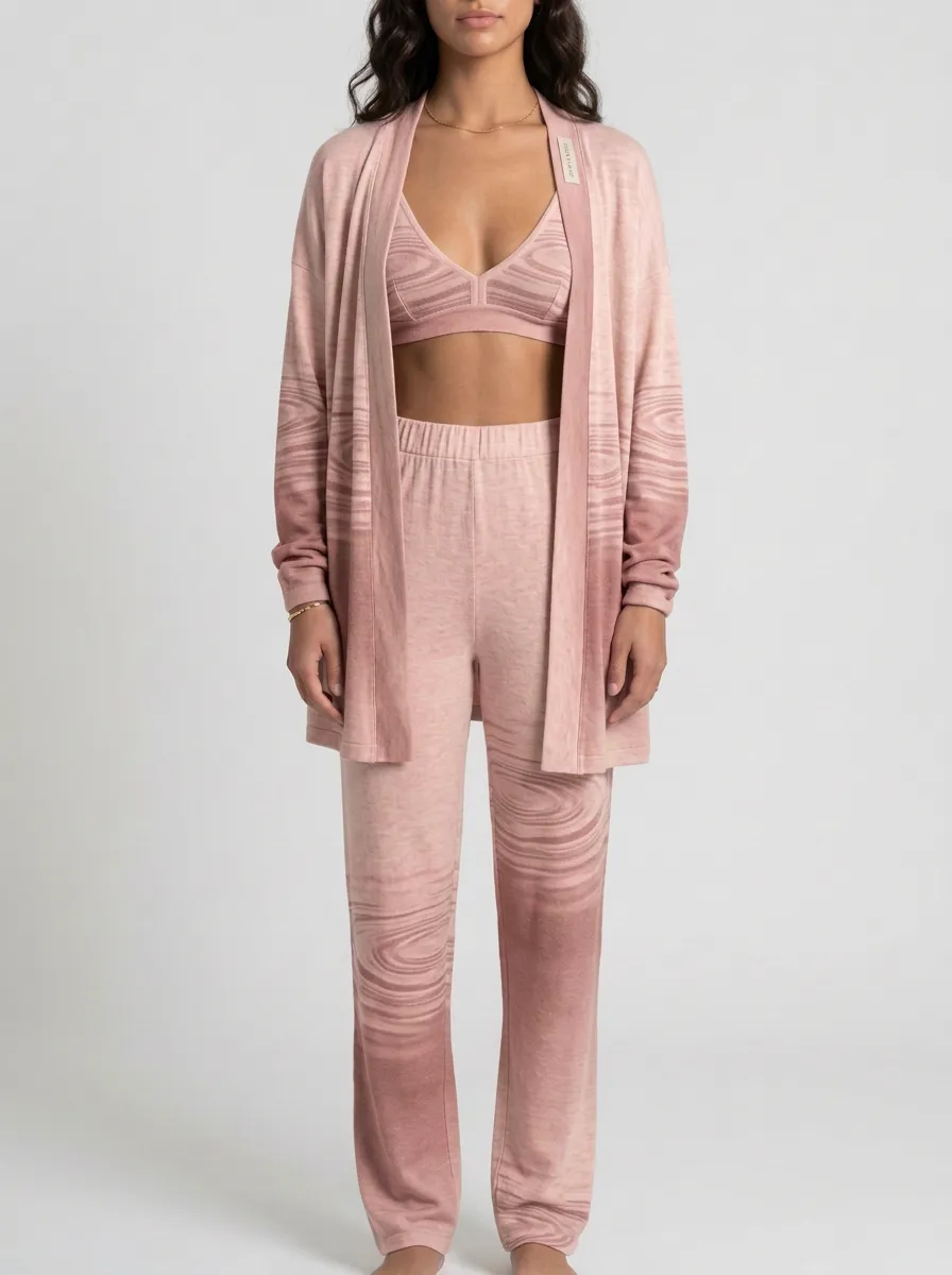 Marble Open Front Cardigan Lounge Set