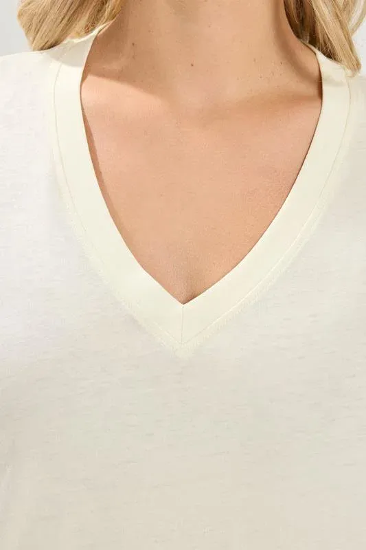 Ivory White V-Neckline Longline T-Shirt