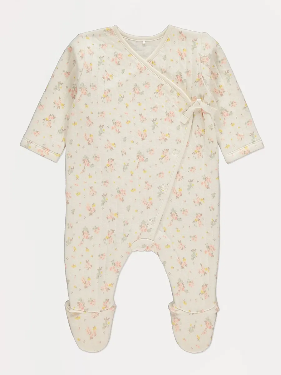 Neutral Ditsy Floral Ribbed Sleepsuit