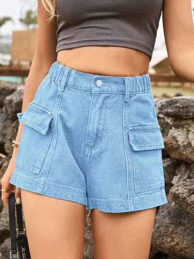 Classic High Waist Denim Shorts with Pockets
