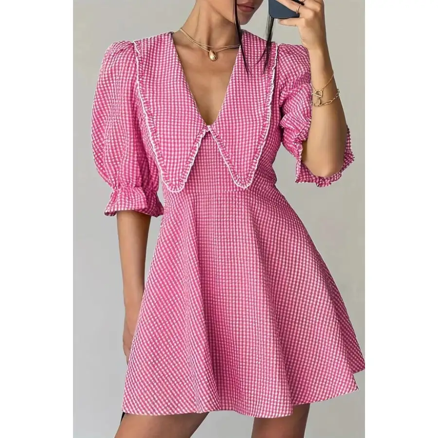 Gingham Puff Sleeve Mini Dress