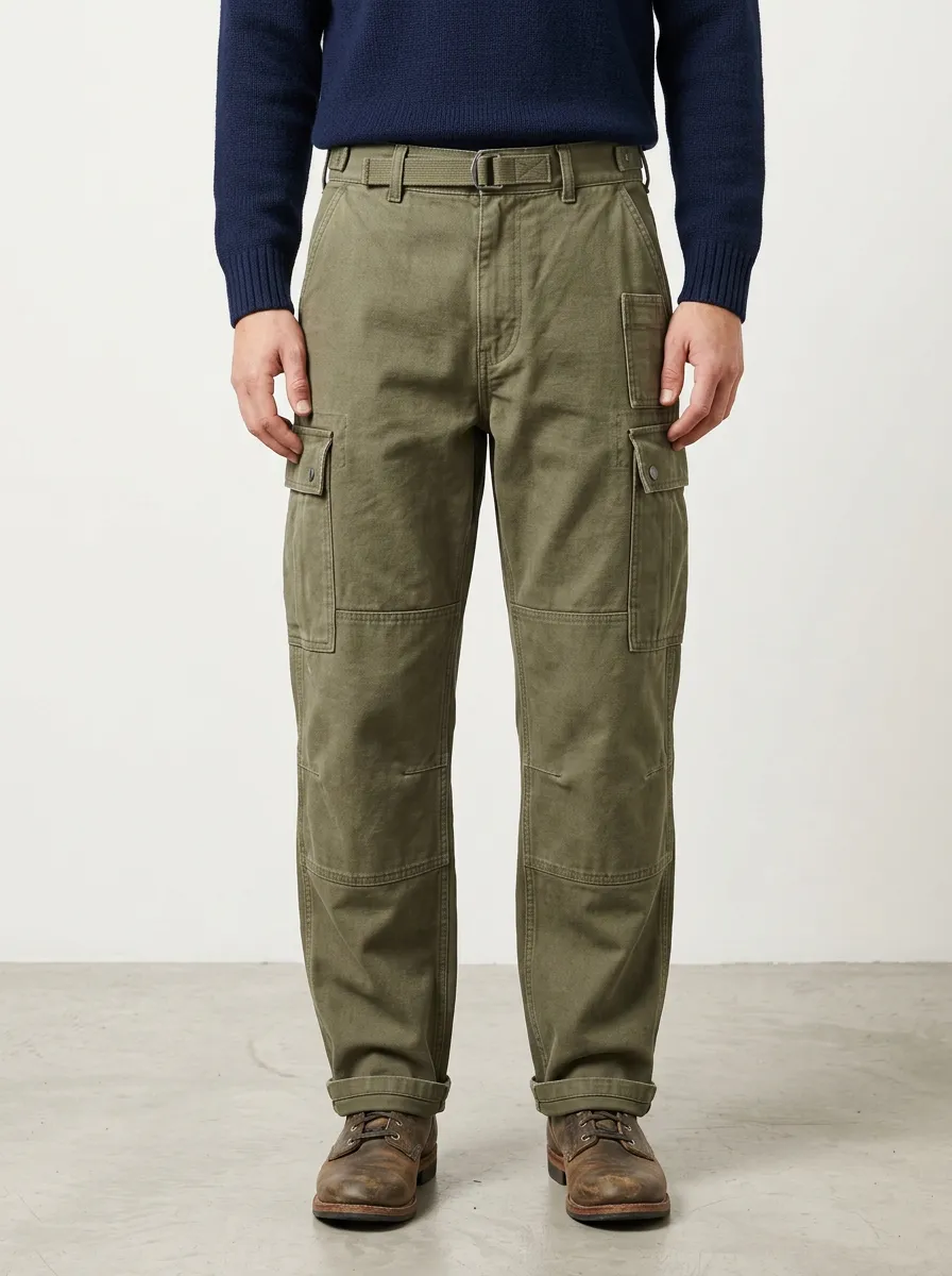Men's Relaxed Canvas Belted Cargo Pants