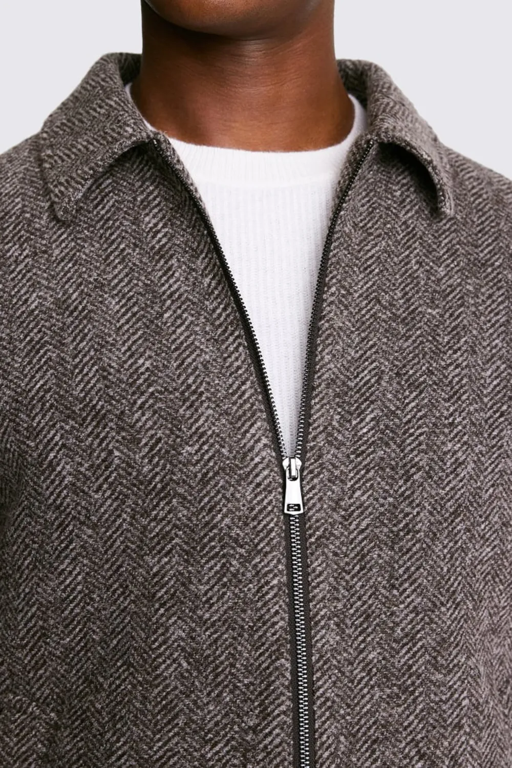 Coarse Tweed Brown Zippered Jacket