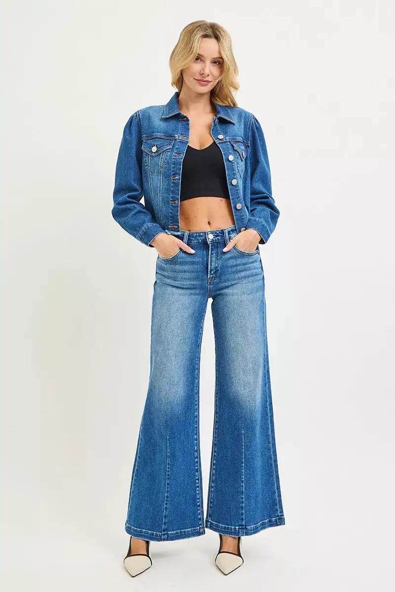 Relaxed Mid Rise Wide Leg Denim Jeans