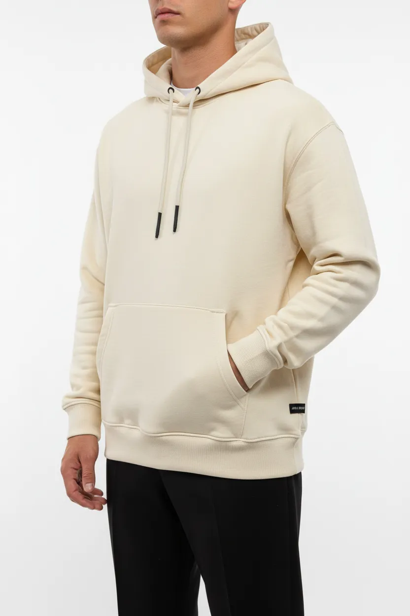 Regular Fit Cotton Ribbed Hooded Pullover Hoodie