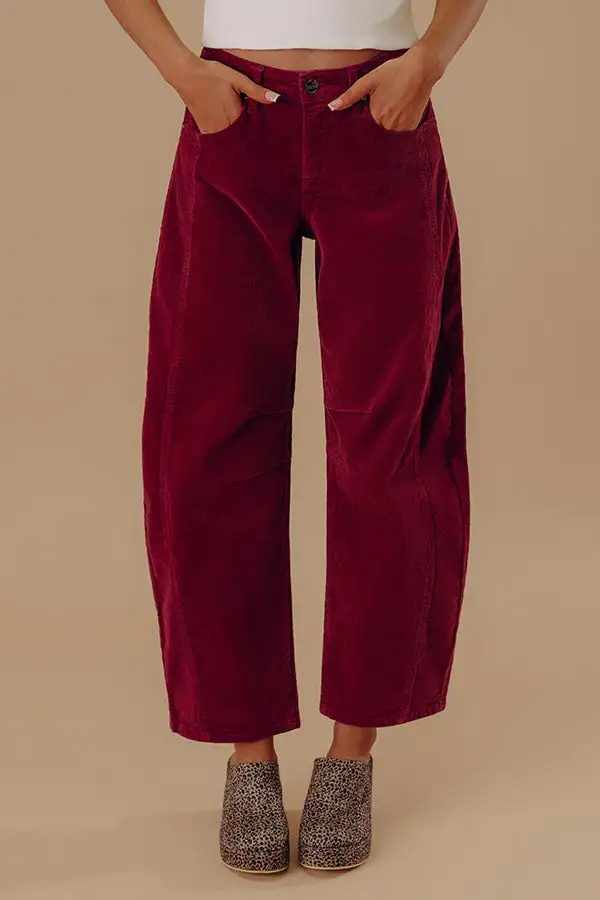 High Waist Relaxed Barrel Leg Baggy Corduroy Pants