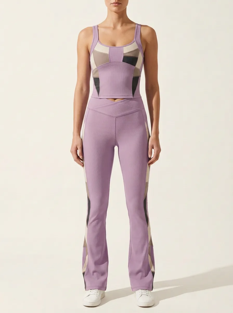 Ribbed Colorblock Flare Active Set